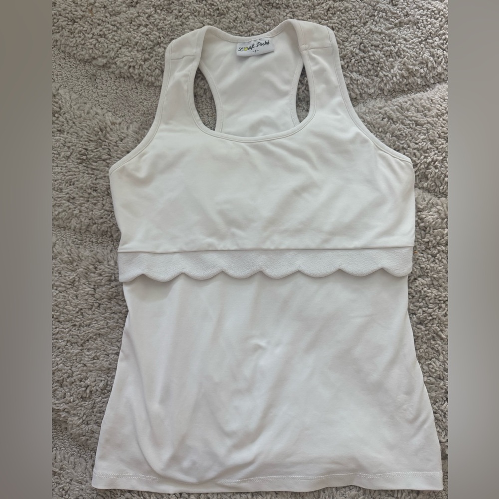 L'Oeuf Poché White Cloud 9 Racerback Tank Scalloped Hem Tank Top -Small-MSRP$80
